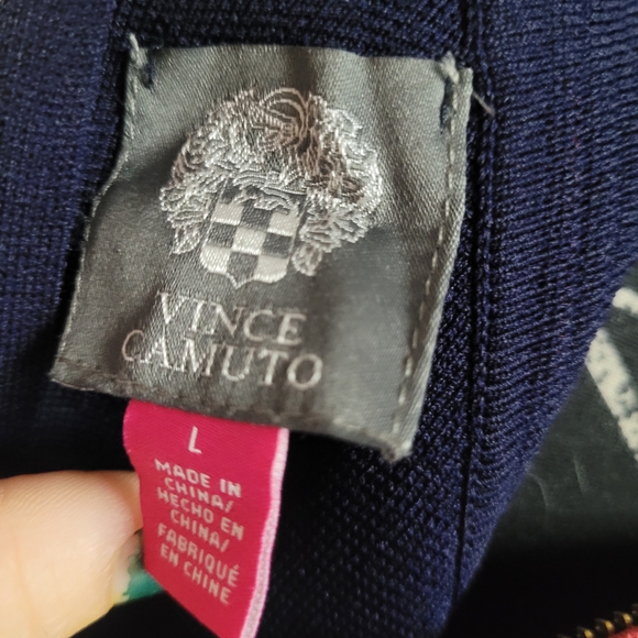 Vince Camuto Navy Midi Dress with Red Trim - Picture 6 of 7